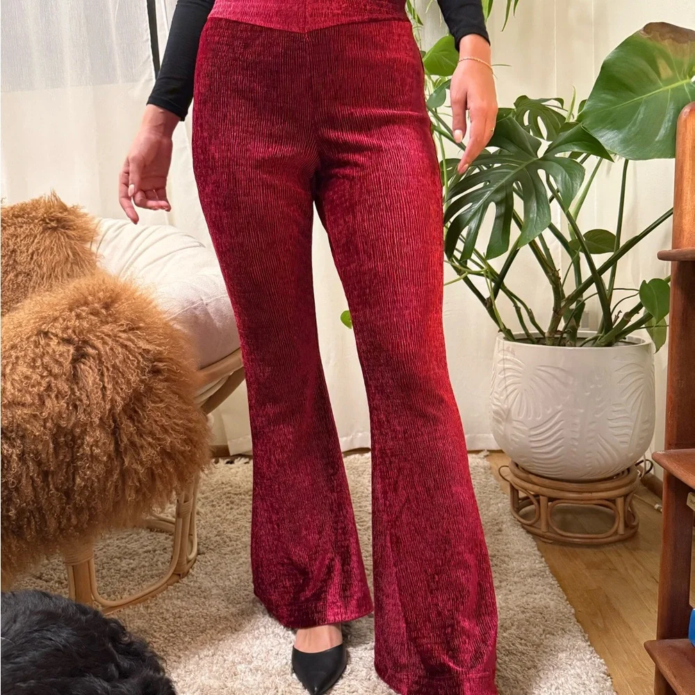 Free People Red Velvet Flare Pants - Picture 2 of 12